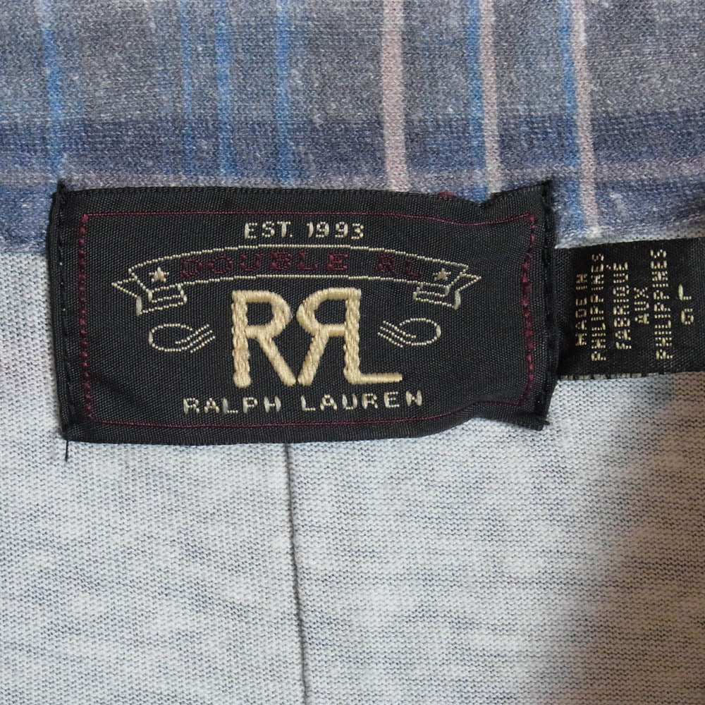 RRL ダブルアールエル 加工 チェックプリント リネン コットン カットソー 半袖 ポロシャツ ブルー系 L【中古】