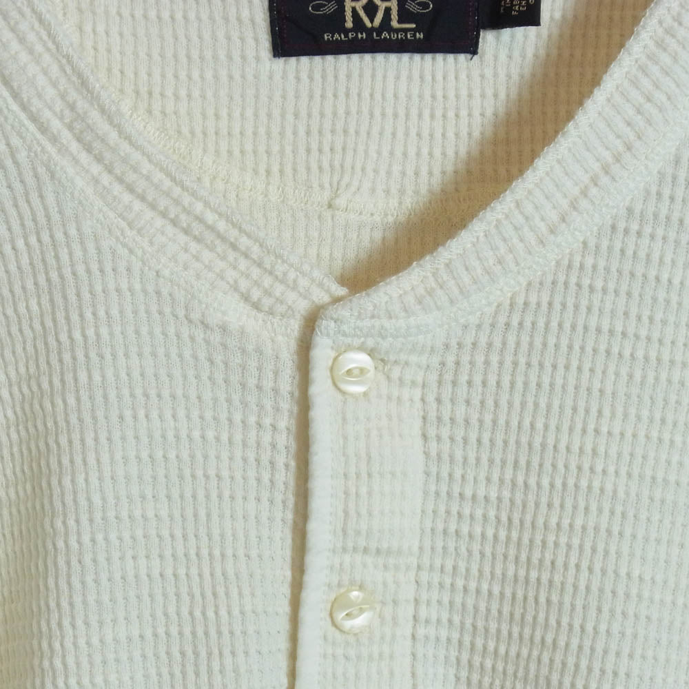 RRL ダブルアールエル ワッフルニット コットン ヘンリー サーマル カットソー オフホワイト系 L【中古】