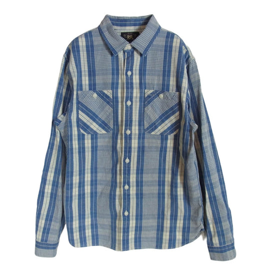 RRL ダブルアールエル Long Sleeve Cotton Linen Sports Plaid Shirt コットン リネン チェック スポーツ シャツ ブルー系 M【中古】