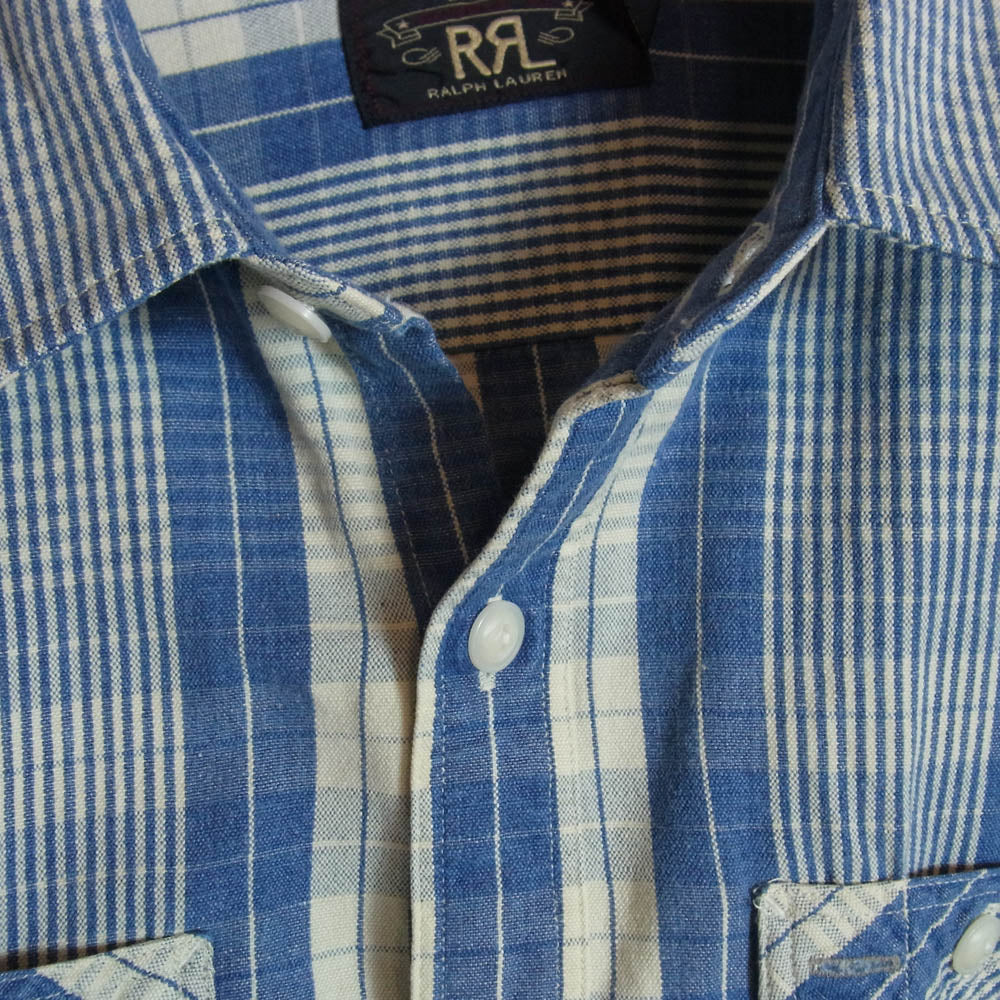 RRL ダブルアールエル Long Sleeve Cotton Linen Sports Plaid Shirt コットン リネン チェック スポーツ シャツ ブルー系 M【中古】