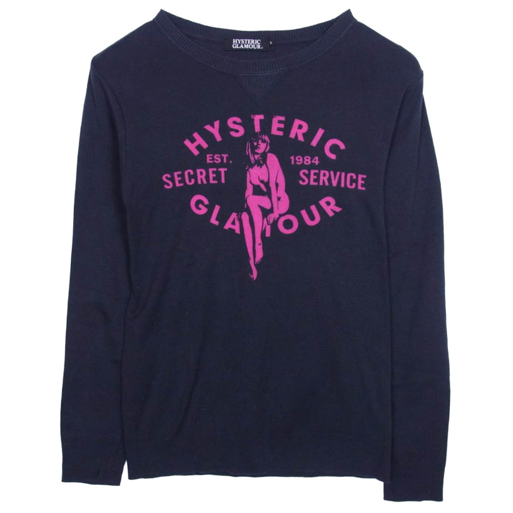 HYSTERIC GLAMOUR ヒステリックグラマー 0243CL04 クルーネックリブ コットン ニット セーター ブラック系 S【中古】