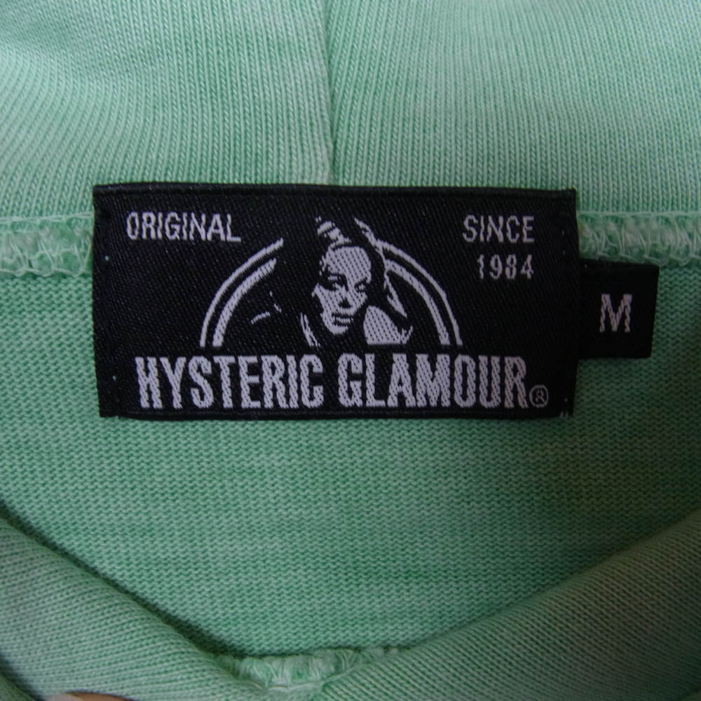 HYSTERIC GLAMOUR ヒステリックグラマー 02201CF08 PIGMENTDIE ピグメントダイ プルオーバー パーカー フーディー グリーン ライトグリーン系 M【中古】