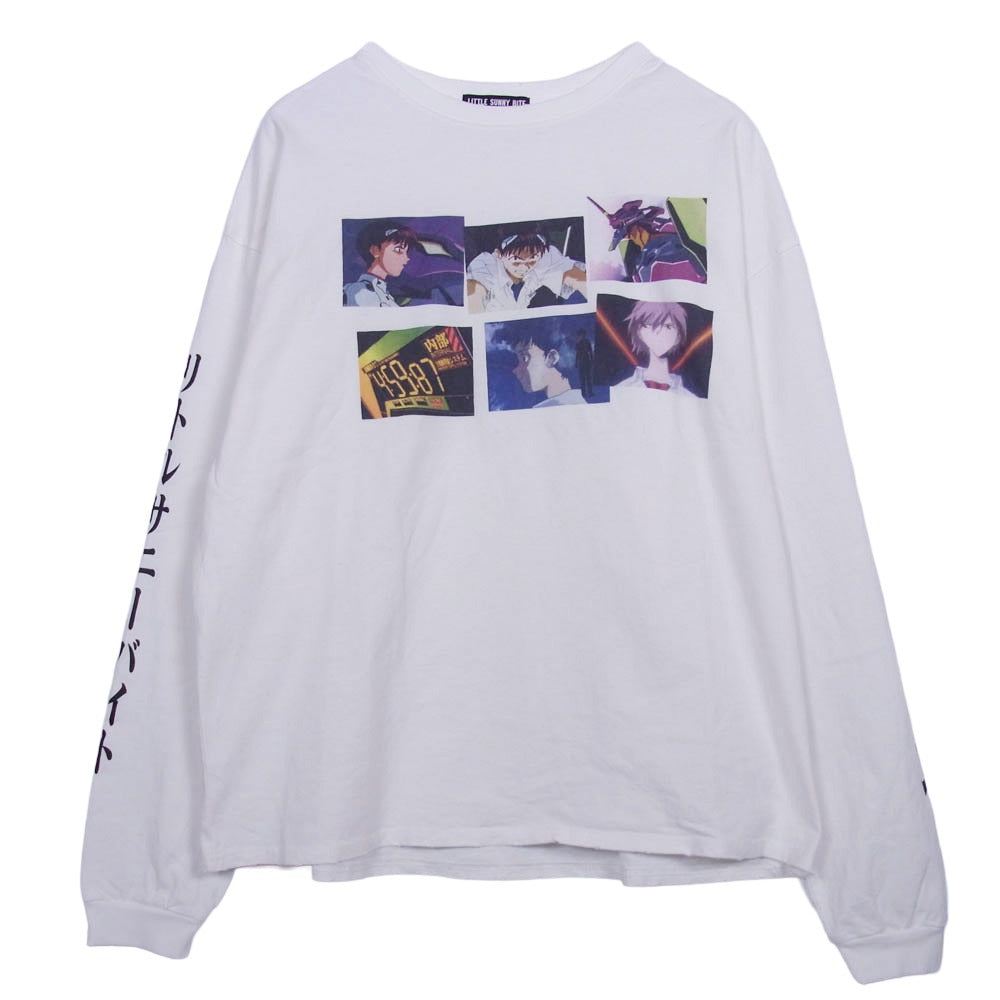 リトルサニーバイト evangelion エヴァンゲリオン BIG TEE L/S ダメージ加工 オーバーサイズ クルーネック 長袖 Tシャツ ロンT ホワイト系 M【中古】