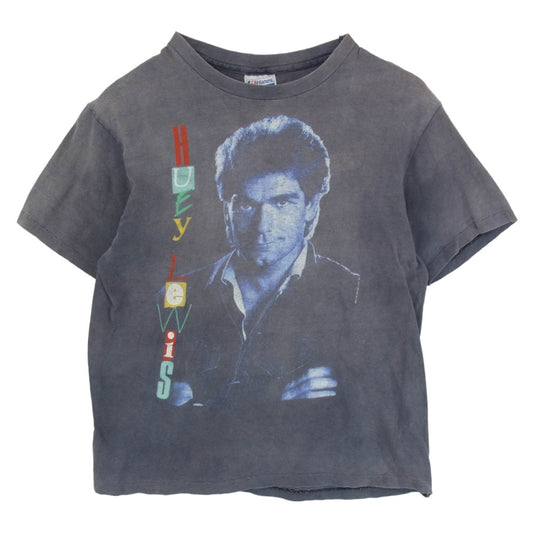ヘインズ 80s USA製 Huey Lewis ヒューイ・ルイス 半袖 バンドＴシャツ グレー系 L【中古】