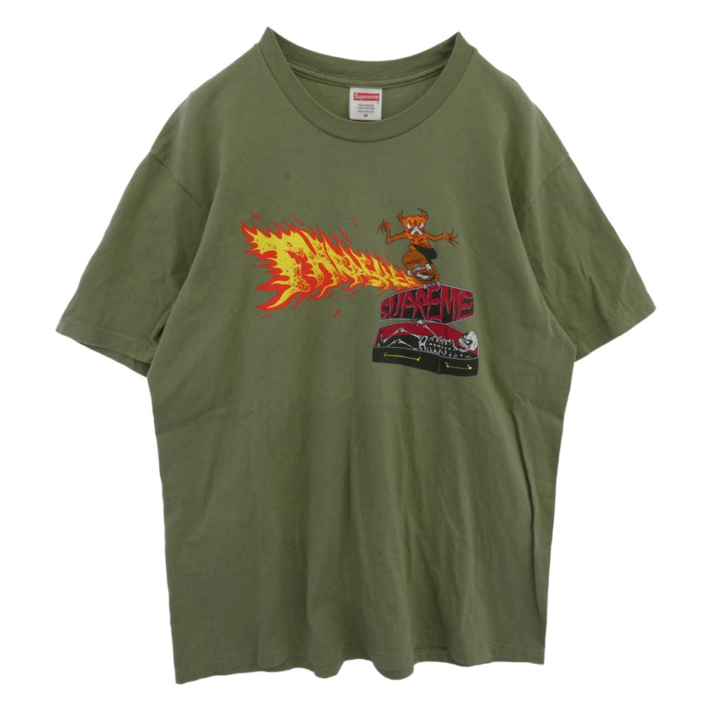 Supreme シュプリーム 24AW ×Thrasher Back Tail Tee スラッシャー バック テイル 半袖Tシャツ グリーン系 M【中古】