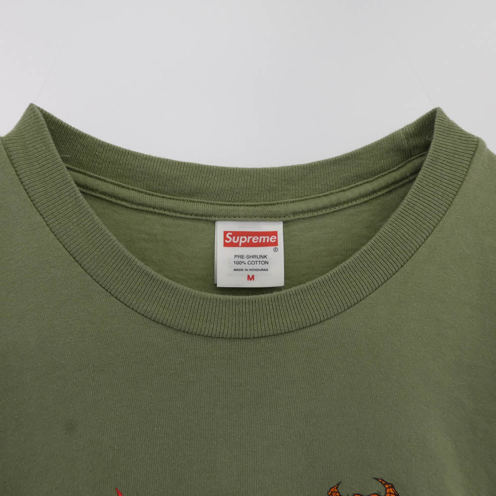 Supreme シュプリーム 24AW ×Thrasher Back Tail Tee スラッシャー バック テイル 半袖Tシャツ グリーン系 M【中古】