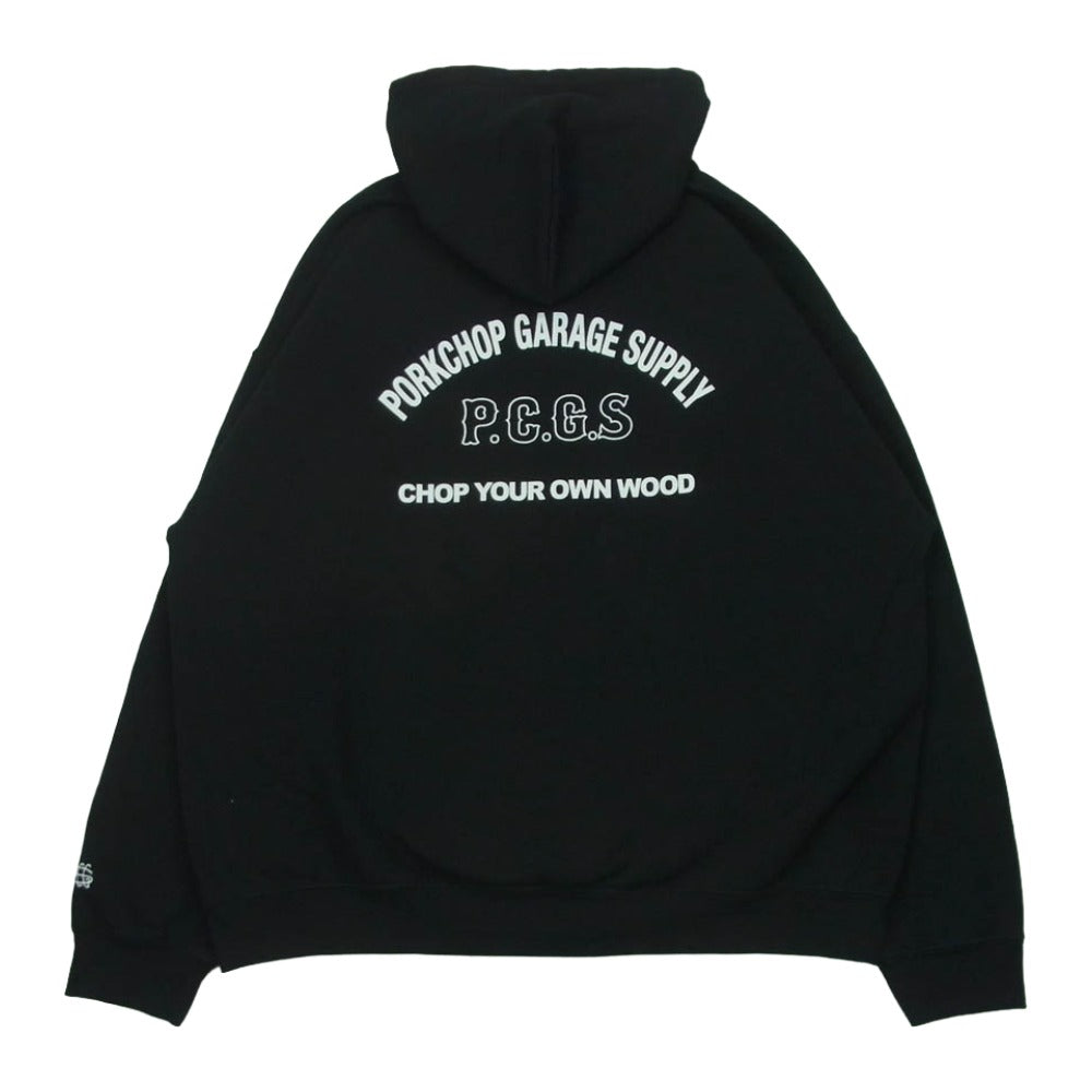 PORKCHOP ポークチョップ ARCH LOGO HOODIE バックプリント プルオーバー フーディー パーカー ブラック系 L【中古】