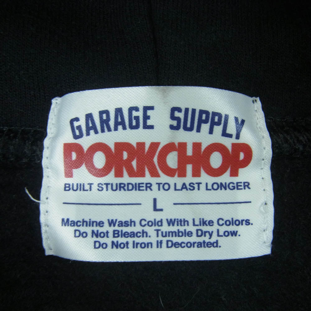 PORKCHOP ポークチョップ ARCH LOGO HOODIE バックプリント プルオーバー フーディー パーカー ブラック系 L【中古】