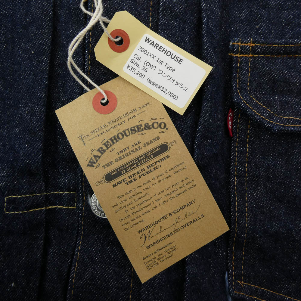 WAREHOUSE ウエアハウス 2001xx 1st デニムジャケット Gジャン ONE WASH ワンウォッシュ インディゴブルー系 36【極上美品】【中古】