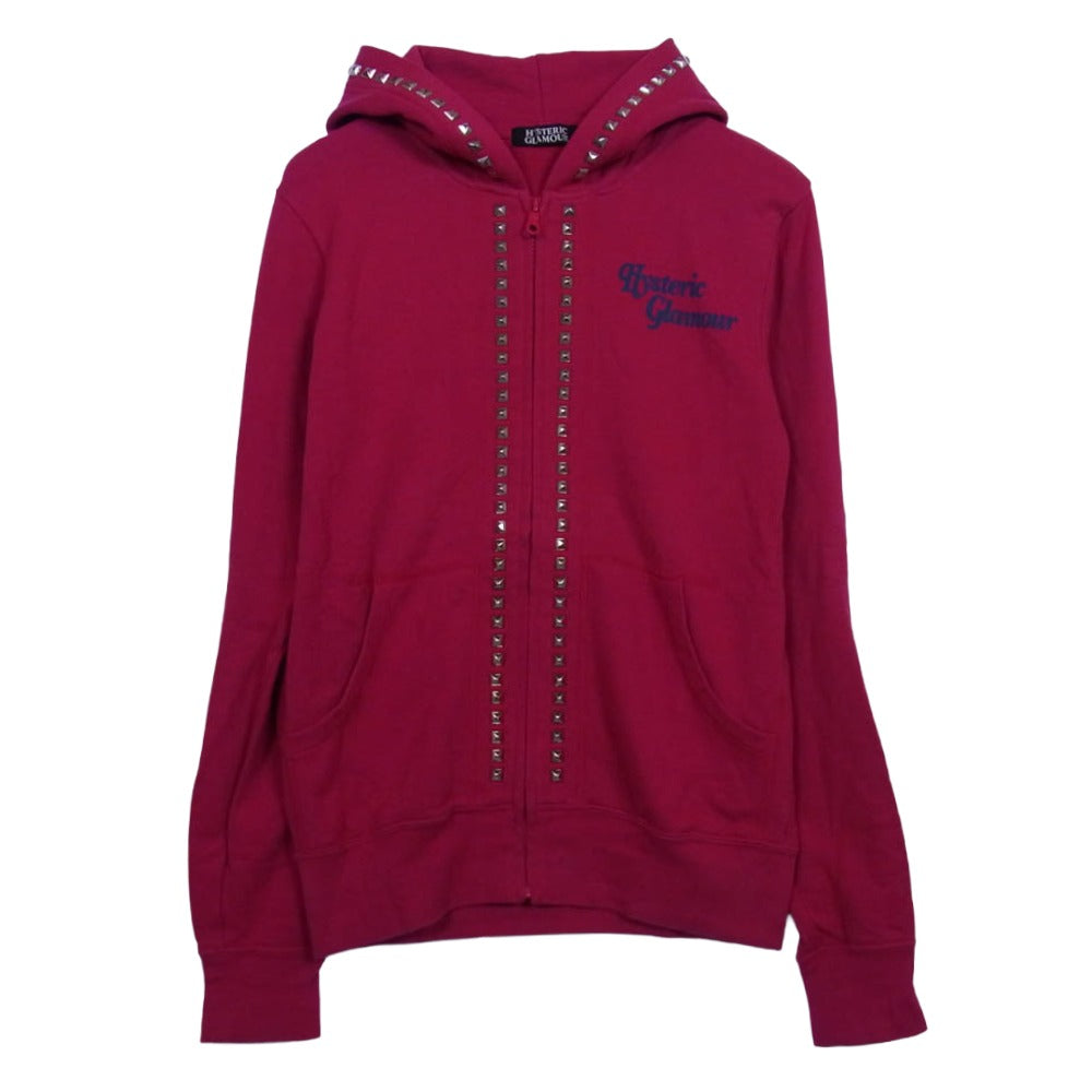 HYSTERIC GLAMOUR ヒステリックグラマー 11AW 0213CF02 スタッズ ロゴプリント フーディ フルジップ パーカー ピンク系 S【中古】