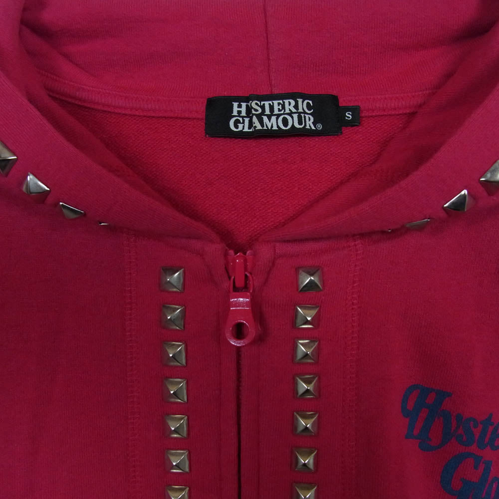 HYSTERIC GLAMOUR ヒステリックグラマー 11AW 0213CF02 スタッズ ロゴプリント フーディ フルジップ パーカー ピンク系 S【中古】