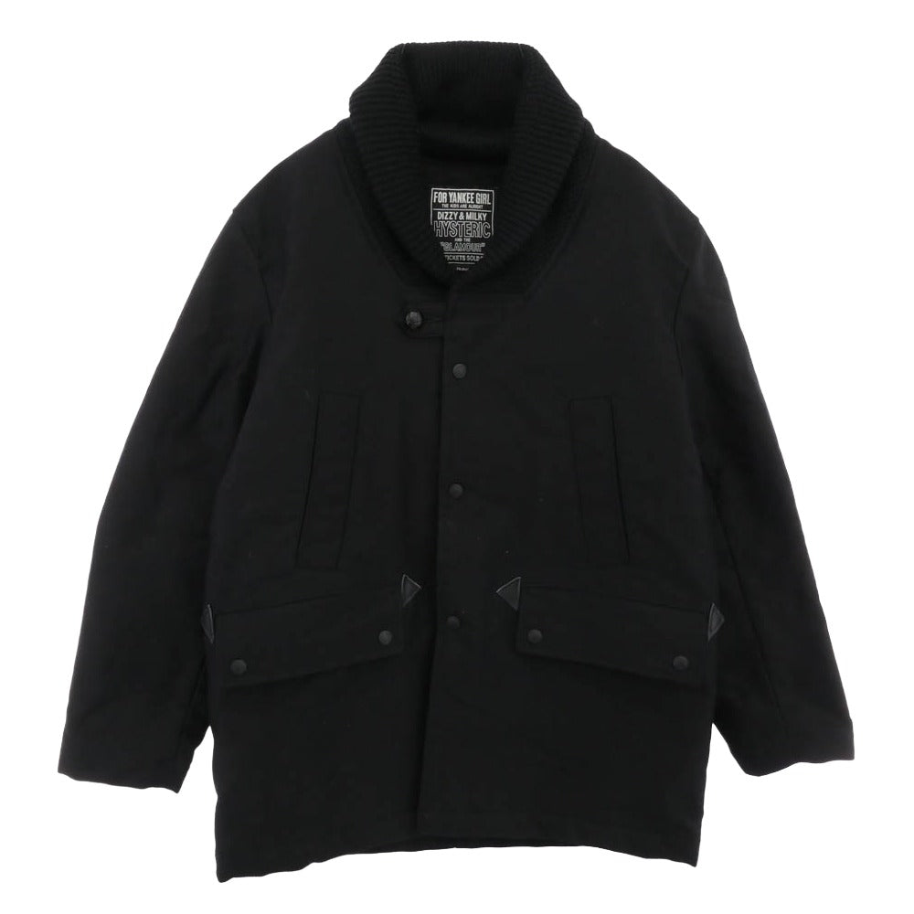 HYSTERIC GLAMOUR ヒステリックグラマー 22SS 02223AC05 ショールカラー ニットリブ クルミボタン 裏地キルティング ドンキーコート ブラック系 M【中古】