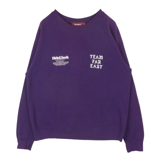 HideandSeek ハイドアンドシーク HC-080621 Patch Sweat Shirt バックパッチデザイン クルーネック スウェットシャツ トレーナー パープル系 L【中古】