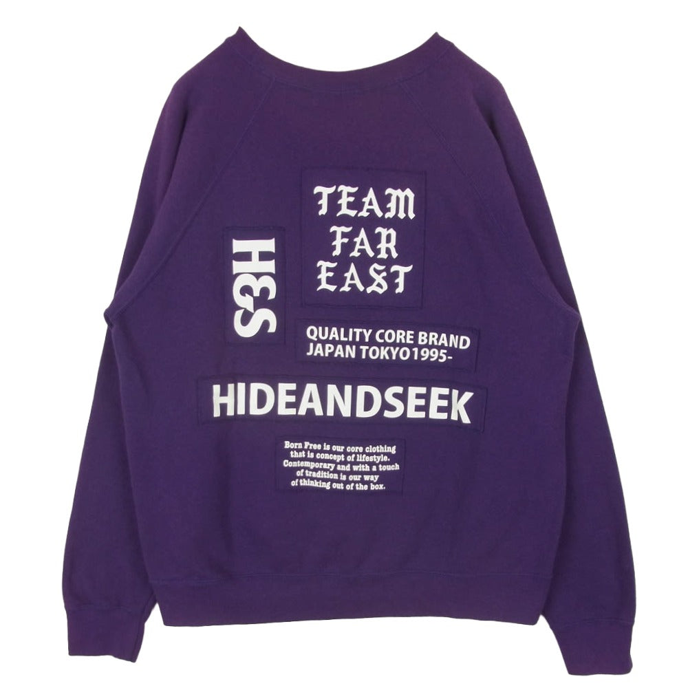 HideandSeek ハイドアンドシーク HC-080621 Patch Sweat Shirt バックパッチデザイン クルーネック スウェットシャツ トレーナー パープル系 L【中古】