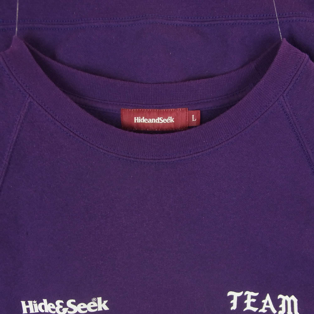 HideandSeek ハイドアンドシーク HC-080621 Patch Sweat Shirt バックパッチデザイン クルーネック スウェットシャツ トレーナー パープル系 L【中古】