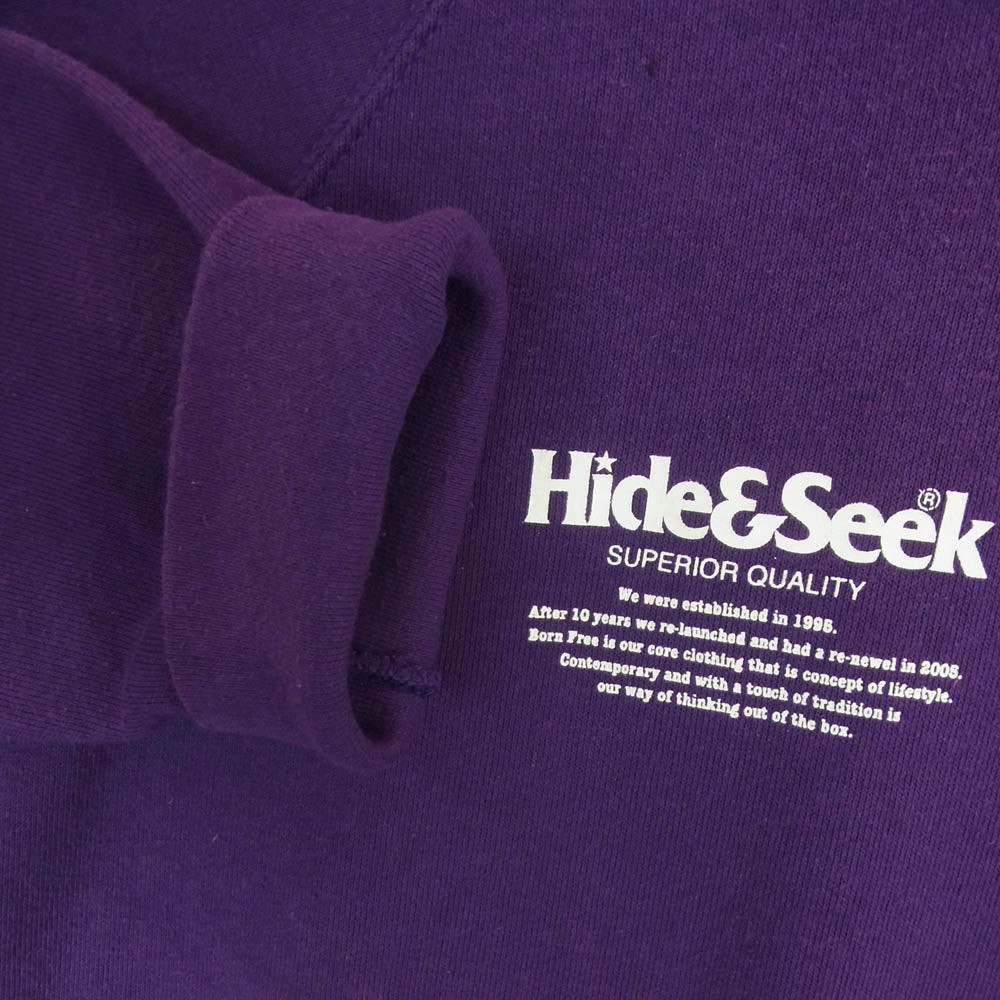 HideandSeek ハイドアンドシーク HC-080621 Patch Sweat Shirt バックパッチデザイン クルーネック スウェットシャツ トレーナー パープル系 L【中古】