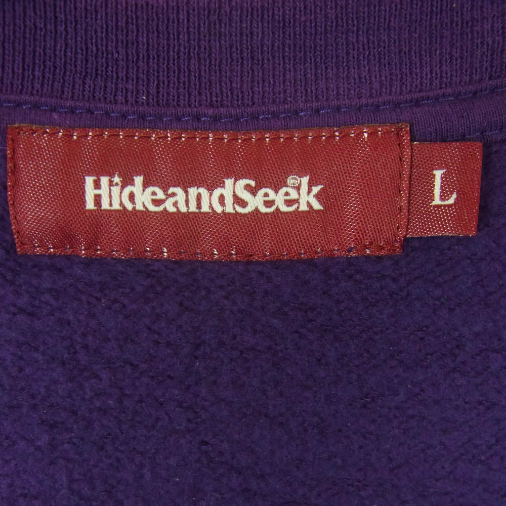 HideandSeek ハイドアンドシーク HC-080621 Patch Sweat Shirt バックパッチデザイン クルーネック スウェットシャツ トレーナー パープル系 L【中古】