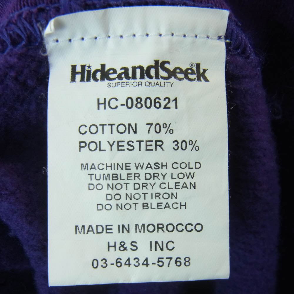 HideandSeek ハイドアンドシーク HC-080621 Patch Sweat Shirt バックパッチデザイン クルーネック スウェットシャツ トレーナー パープル系 L【中古】