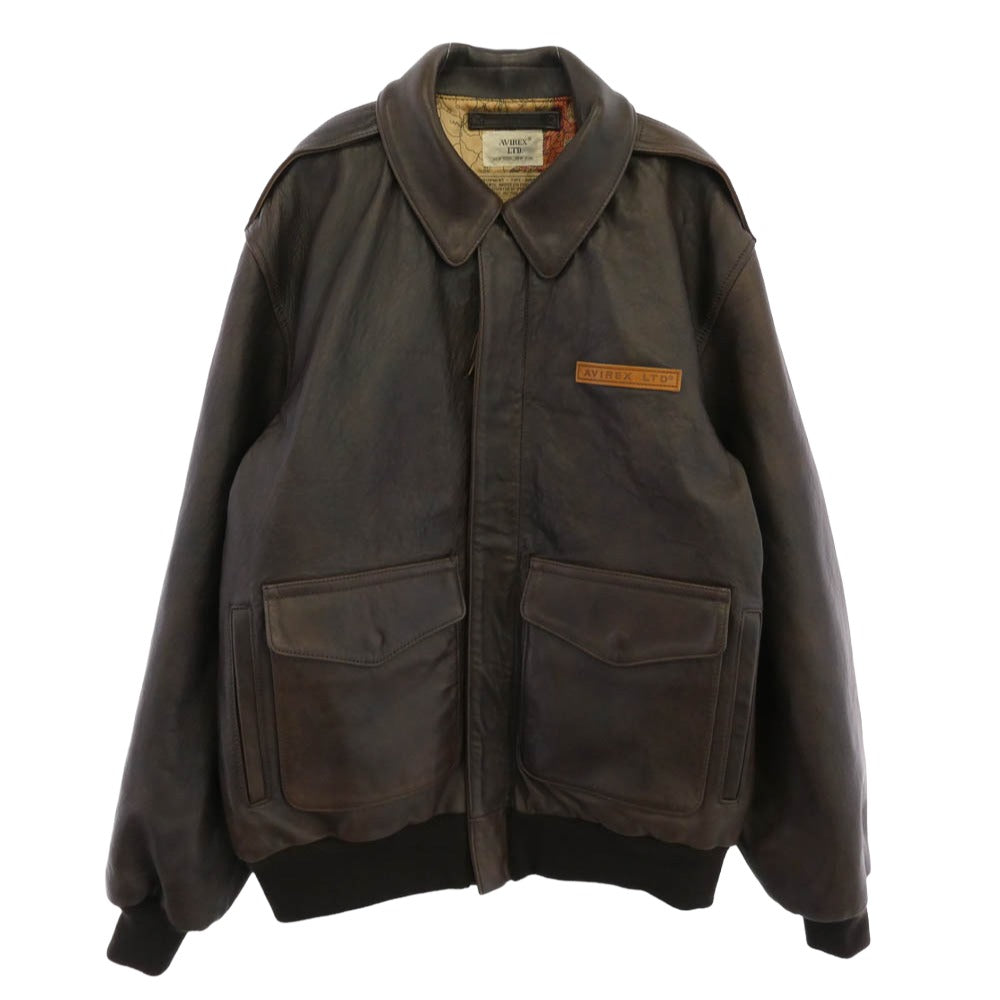 AVIREX アヴィレックス 783-3950011 A-2 FLIGHT JACKET ANTIQUE LANB アンティークラム レザー フライトジャケット ブラウン系 44【中古】