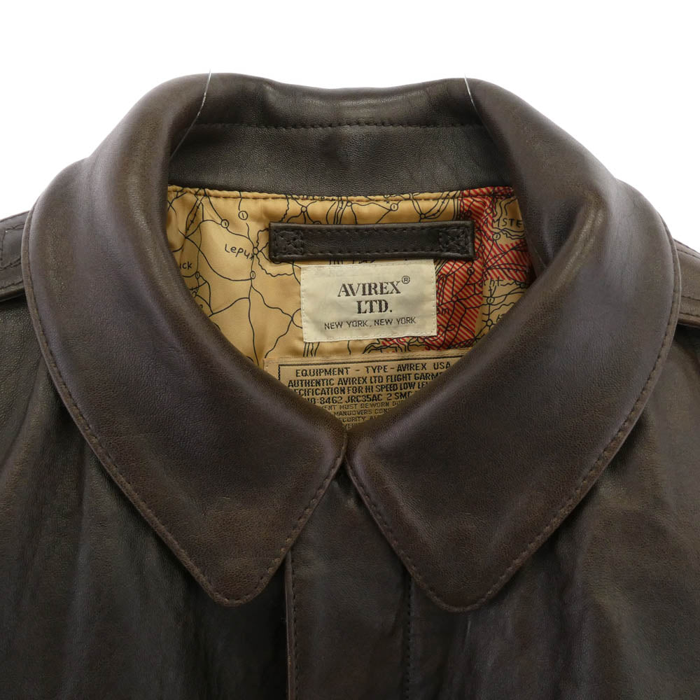 AVIREX アヴィレックス 783-3950011 A-2 FLIGHT JACKET ANTIQUE LANB アンティークラム レザー フライトジャケット ブラウン系 44【中古】