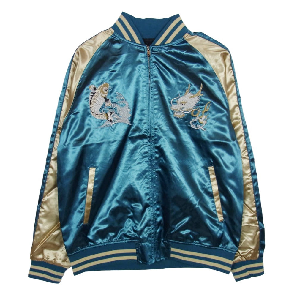 イッシンニョキョウ 和柄 龍 スカジャン ジャケット ブルー ライトブルー系 XL【中古】