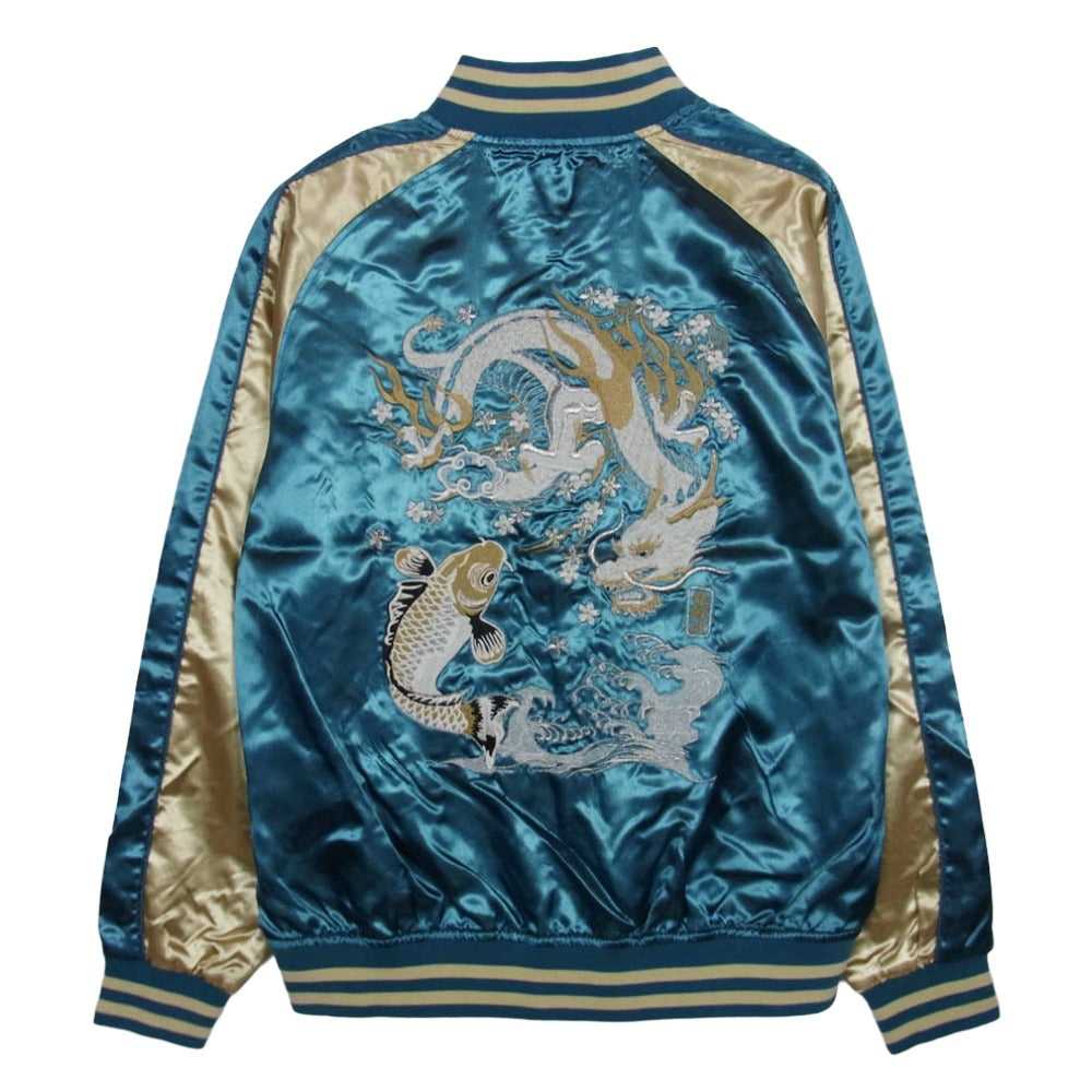 イッシンニョキョウ 和柄 龍 スカジャン ジャケット ブルー ライトブルー系 XL【中古】
