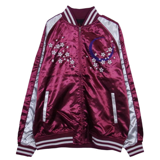 イッシンニョキョウ 和柄 風神雷神 スカジャン ジャケット ボルドー エンジ系 XL【中古】