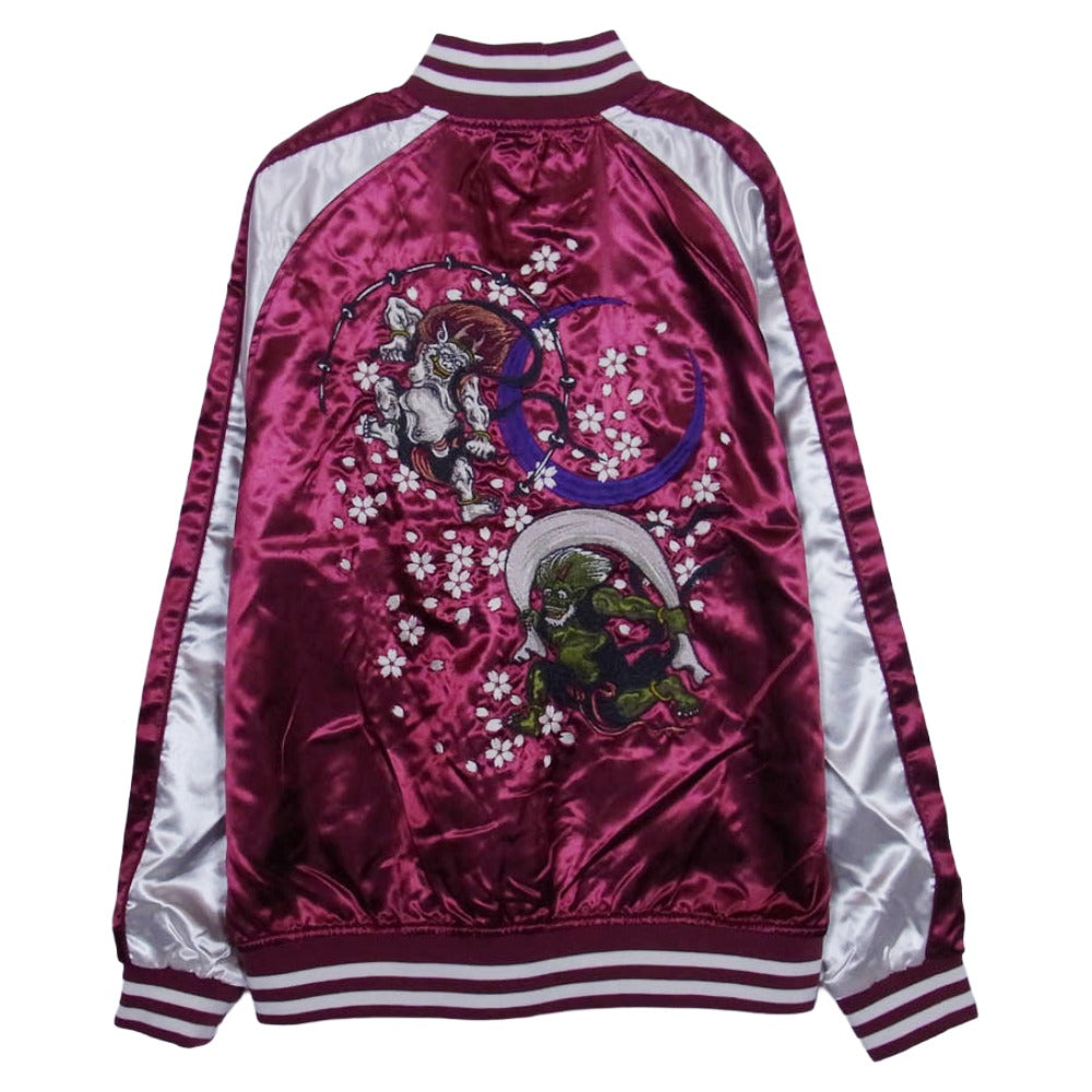 イッシンニョキョウ 和柄 風神雷神 スカジャン ジャケット ボルドー エンジ系 XL【中古】