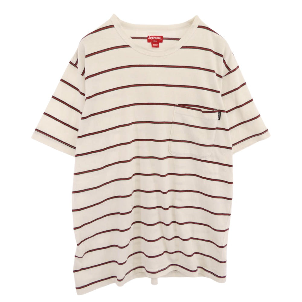 Supreme シュプリーム 90～00s 初期タグ カナダ製 ボーダー Tシャツ 半袖カットソー ホワイト系 レッド系 M【中古】
