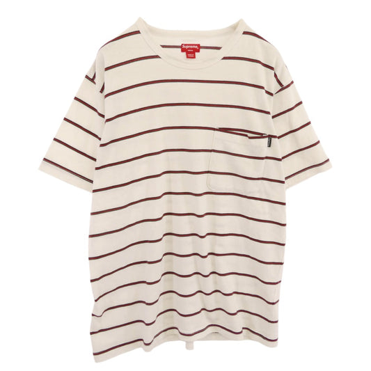 Supreme シュプリーム 90～00s 初期タグ カナダ製 ボーダー Tシャツ 半袖カットソー ホワイト系 レッド系 M【中古】