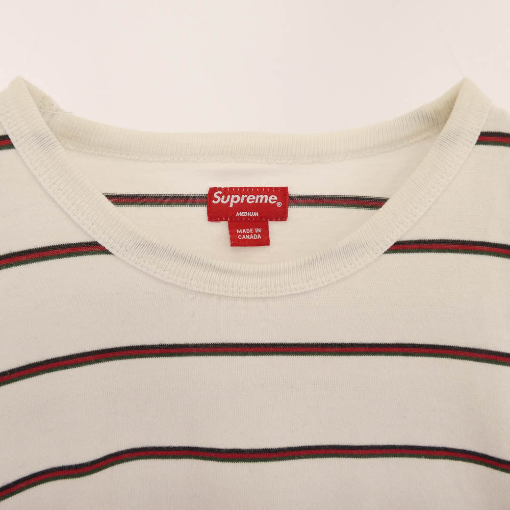 Supreme シュプリーム 90～00s 初期タグ カナダ製 ボーダー Tシャツ 半袖カットソー ホワイト系 レッド系 M【中古】