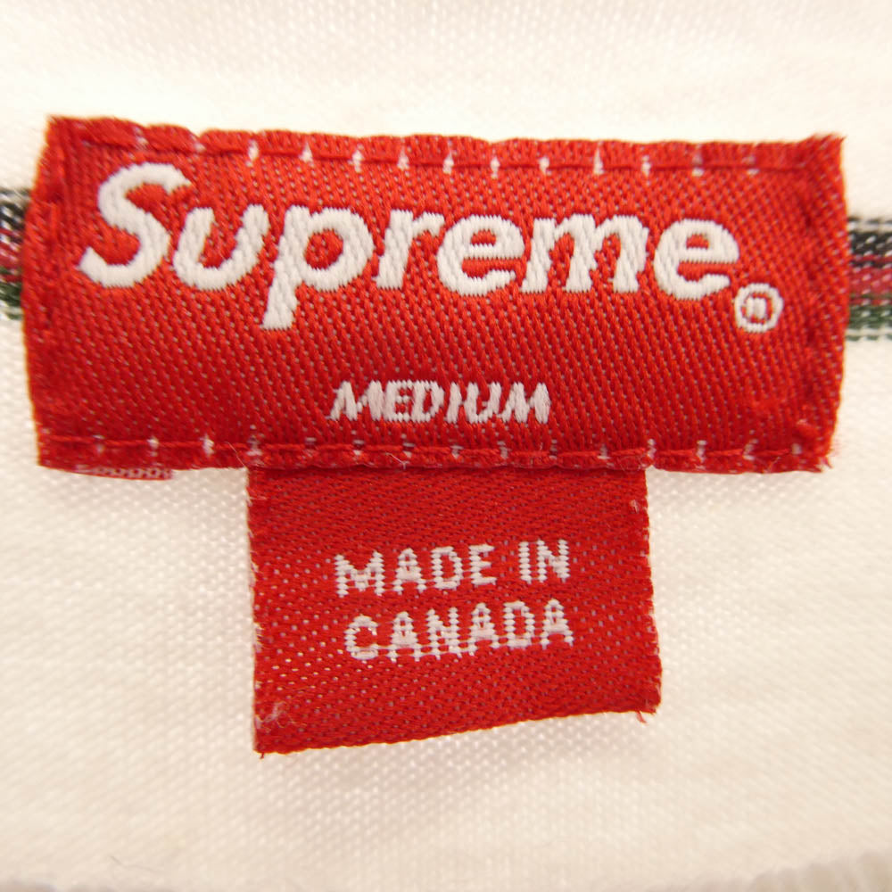Supreme シュプリーム 90～00s 初期タグ カナダ製 ボーダー Tシャツ 半袖カットソー ホワイト系 レッド系 M【中古】
