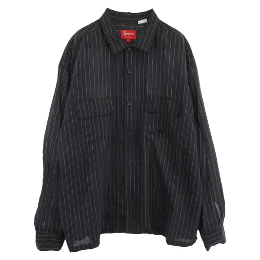 Supreme シュプリーム 23SS Pinstripe Linen Shirt ピンストライプ リネン 長袖シャツ ネイビー系 L【中古】