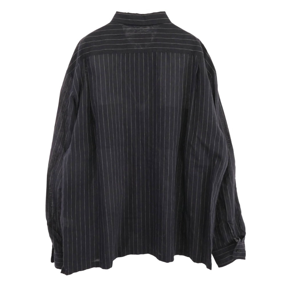 Supreme シュプリーム 23SS Pinstripe Linen Shirt ピンストライプ リネン 長袖シャツ ネイビー系 L【中古】