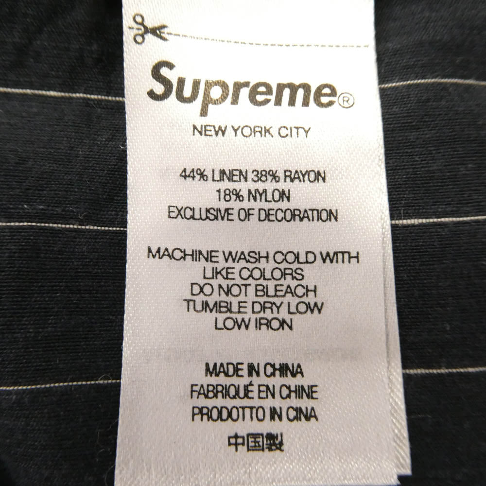 Supreme シュプリーム 23SS Pinstripe Linen Shirt ピンストライプ リネン 長袖シャツ ネイビー系 L【中古】