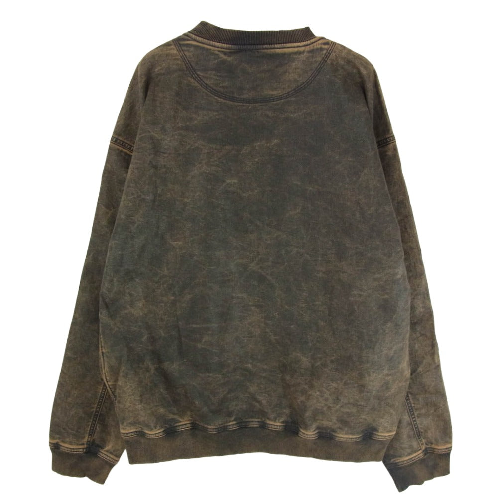 DIESEL ディーゼル D-KRIB-S TRACK マーブル加工 トラックデニム クルーネック スウェット プルオーバー ブラウン系 L【中古】