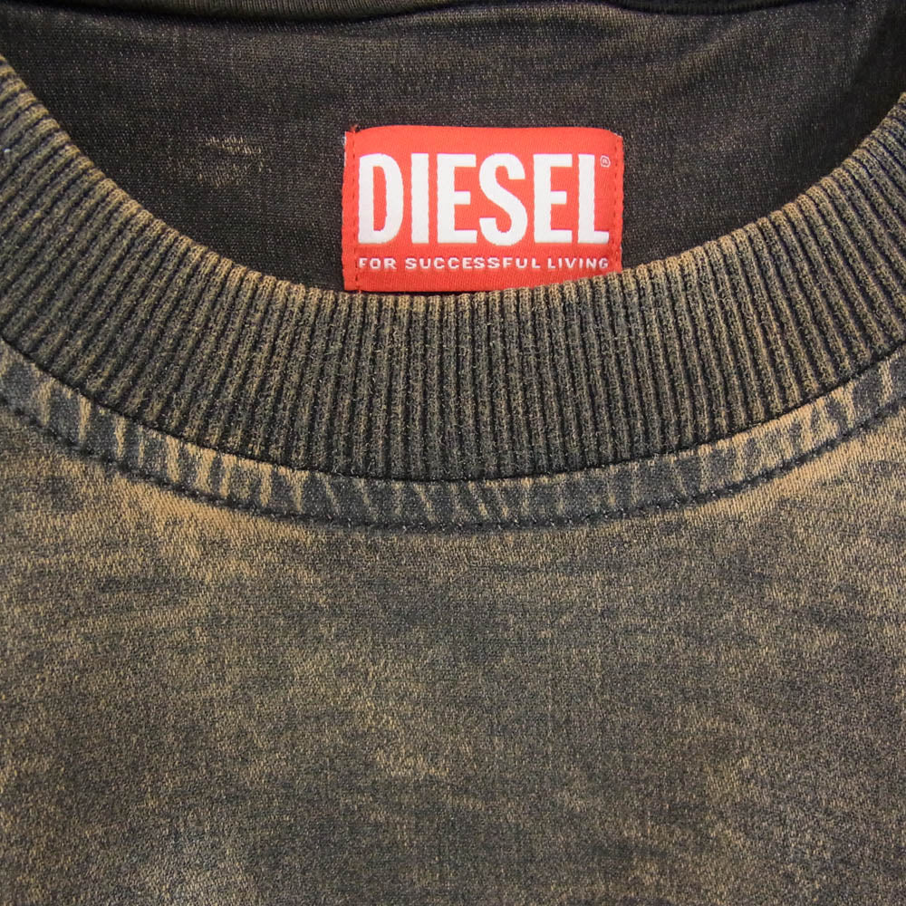 DIESEL ディーゼル D-KRIB-S TRACK マーブル加工 トラックデニム クルーネック スウェット プルオーバー ブラウン系 L【中古】