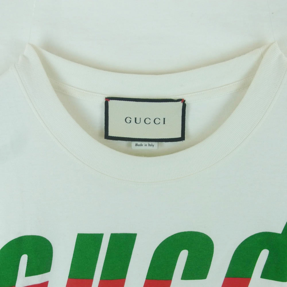 GUCCI グッチ 565806 XJAZY ブレードロゴプリント クルーネック 半袖 Tシャツ コットン イタリア製 ホワイト系 XS【中古】