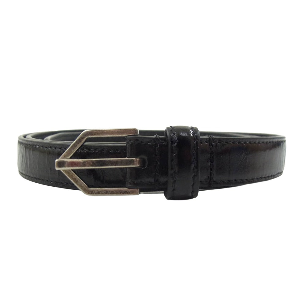 SAINT LAURENT サンローラン CRD 482792 シルバーバックル ナロー ベルト ブラック系【中古】