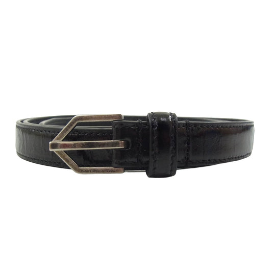 SAINT LAURENT サンローラン CRD 482792 シルバーバックル ナロー ベルト ブラック系【中古】