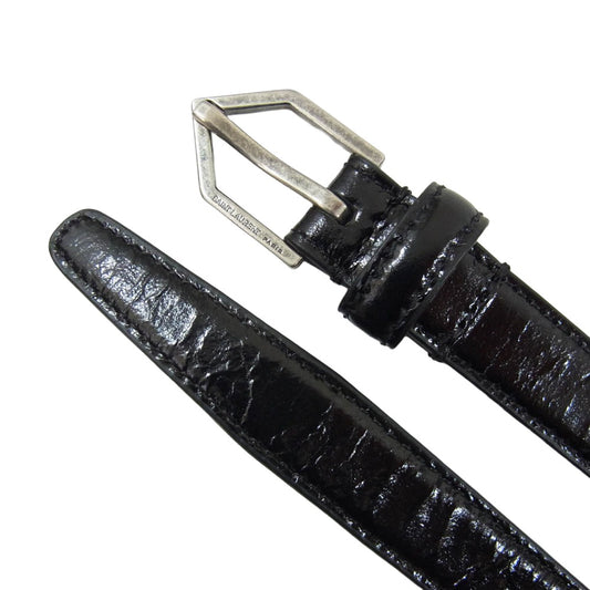 SAINT LAURENT サンローラン CRD 482792 シルバーバックル ナロー ベルト ブラック系【中古】