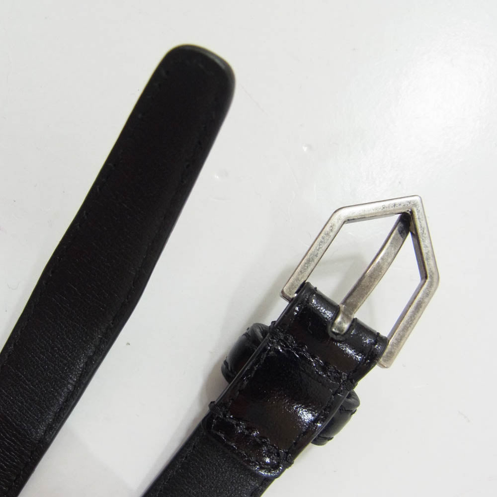 SAINT LAURENT サンローラン CRD 482792 シルバーバックル ナロー ベルト ブラック系【中古】