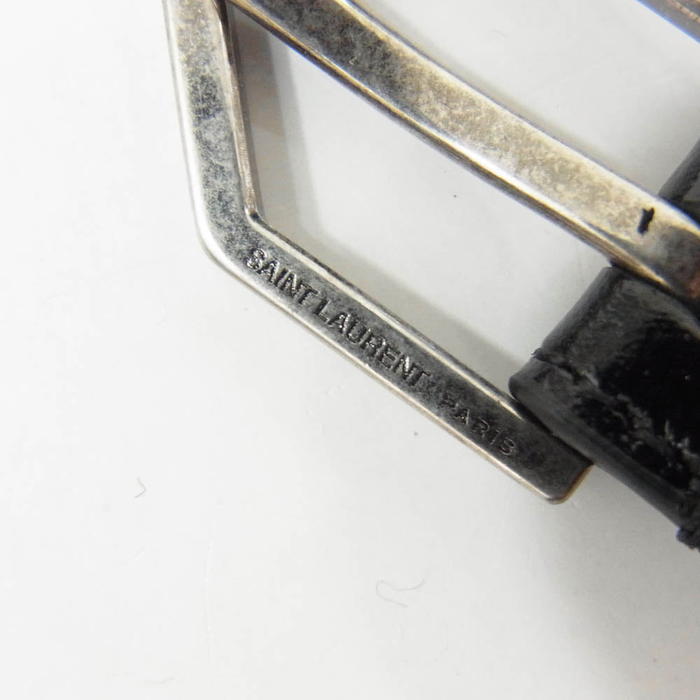 SAINT LAURENT サンローラン CRD 482792 シルバーバックル ナロー ベルト ブラック系【中古】