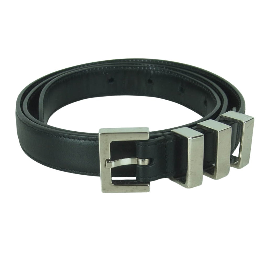 SAINT LAURENT サンローラン GRZ347357 3連バックル レザー ナロー ベルト イタリア製 ブラック系【中古】