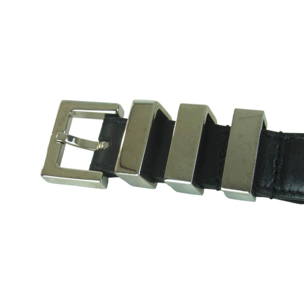 SAINT LAURENT サンローラン GRZ347357 3連バックル レザー ナロー ベルト イタリア製 ブラック系【中古】