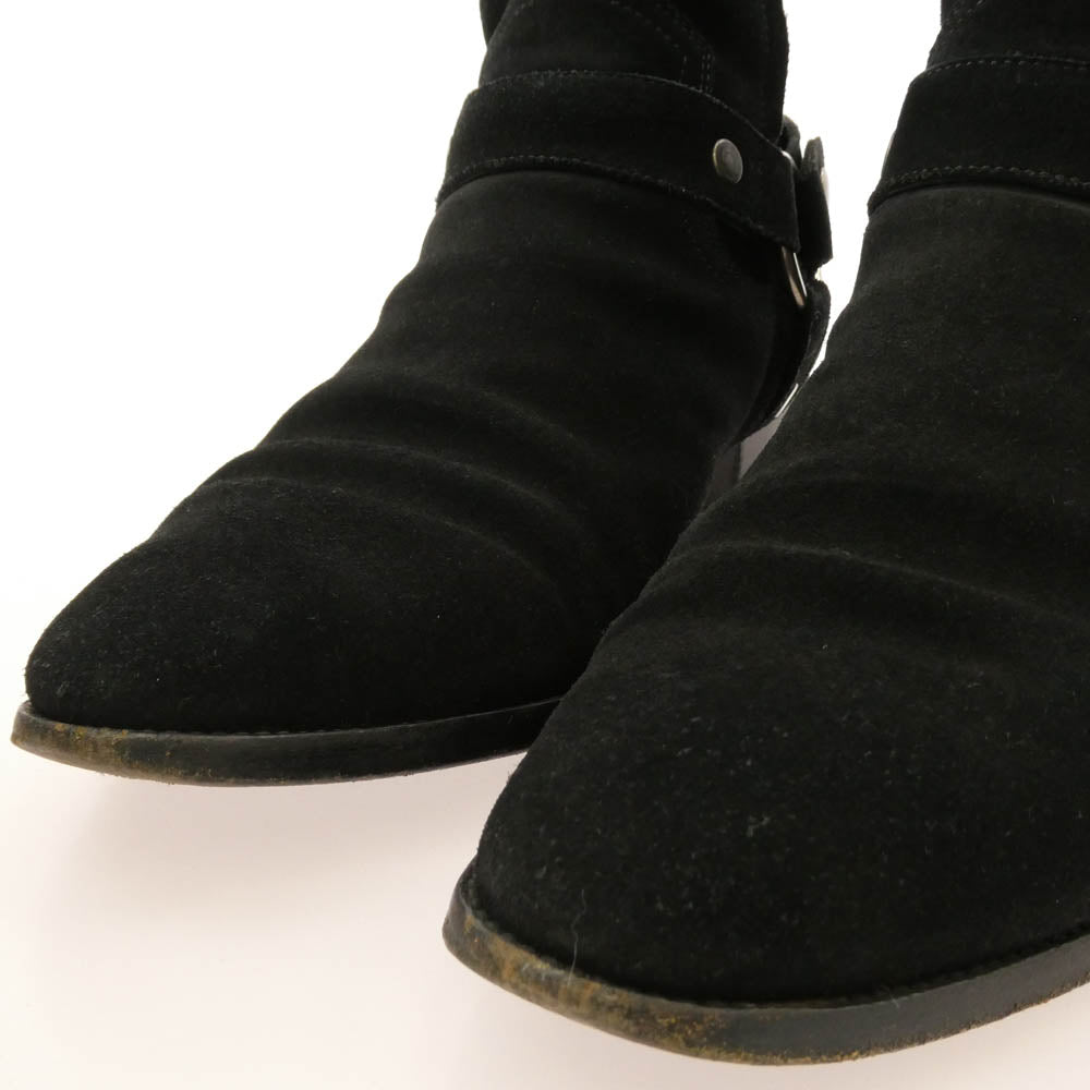 SAINT LAURENT サンローラン 443190 ワイアット ハーネス リング サイドジップ スエード ブーツ ブラック系 43【中古】
