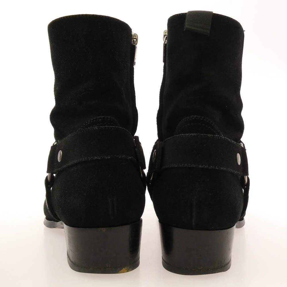 SAINT LAURENT サンローラン 443190 ワイアット ハーネス リング サイドジップ スエード ブーツ ブラック系 43【中古】