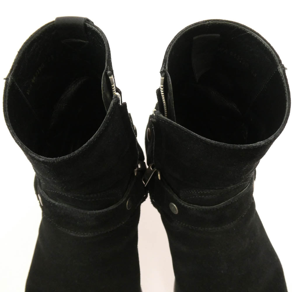 SAINT LAURENT サンローラン 443190 ワイアット ハーネス リング サイドジップ スエード ブーツ ブラック系 43【中古】