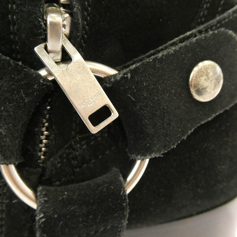 SAINT LAURENT サンローラン 443190 ワイアット ハーネス リング サイドジップ スエード ブーツ ブラック系 43【中古】