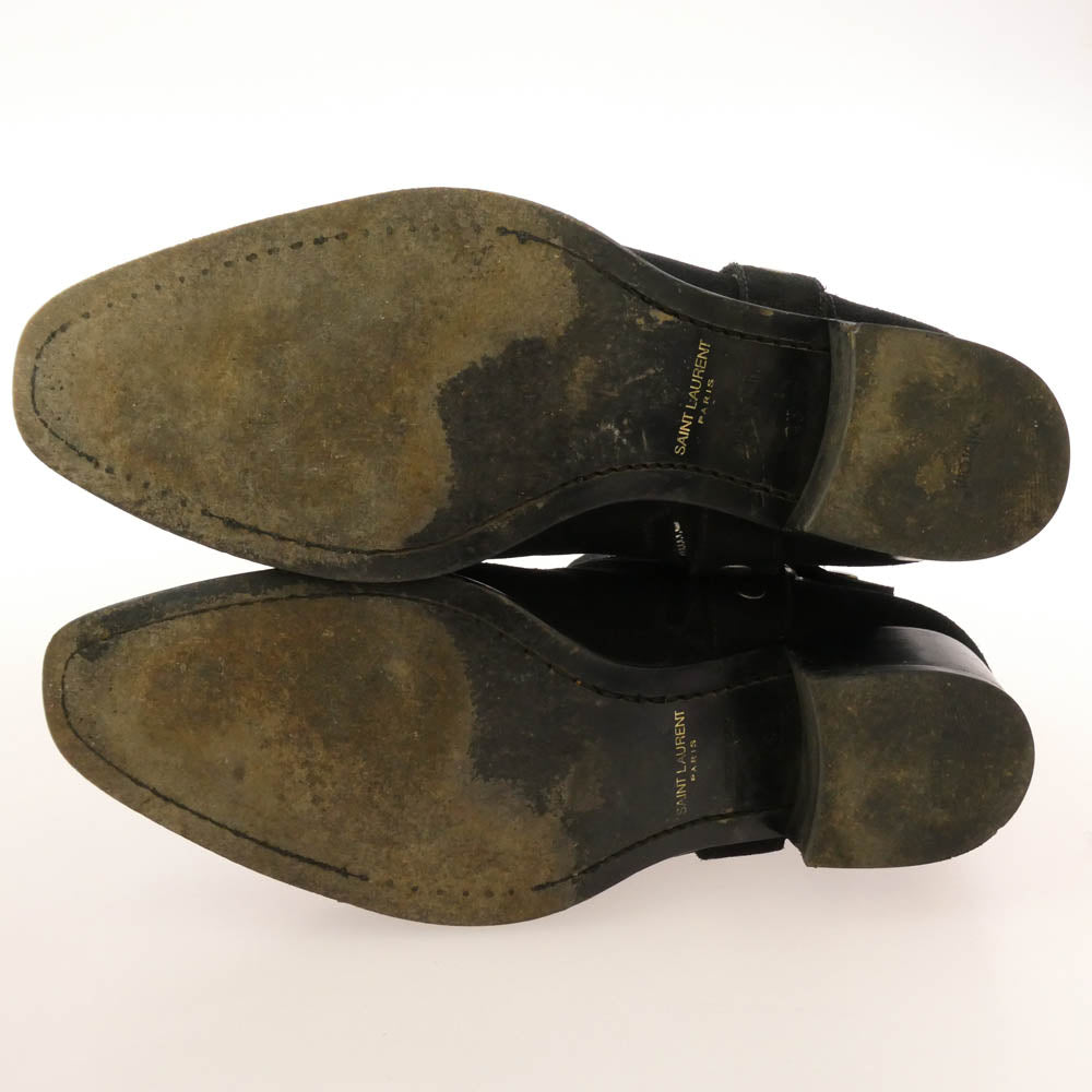 SAINT LAURENT サンローラン 443190 ワイアット ハーネス リング サイドジップ スエード ブーツ ブラック系 43【中古】